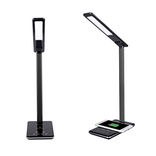 MOWISS wireless charger lamp Desk Lamp Dimmable Touch Eye-Care, 4 Color Brightness Adjustable & Timer Poweroff (Black)