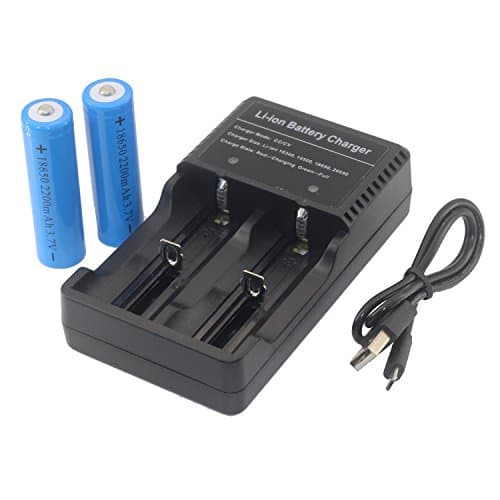 3.7V 18650 Battery and USB Charger Kit, 2200mah Li Battery with USB Charger Set, High Capacity Battery for LED Torches/Headlamps, Not for E-cigs