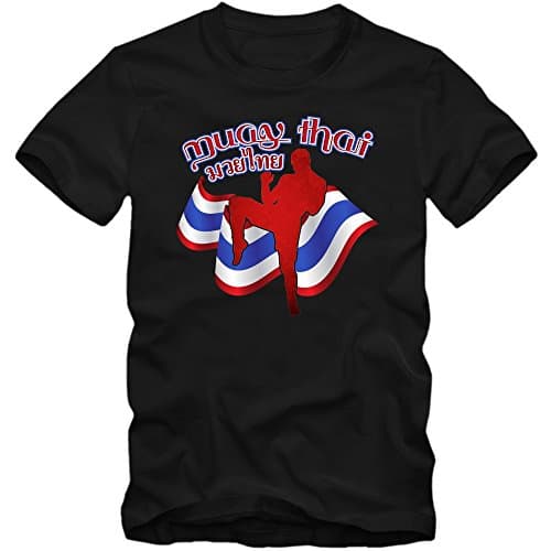 Muay Thai T-Shirt | Men | Thai-Boxing | Thailand | Martial Arts | Self-Defense | Kung-Fu | Teakwon-Do | Eastern | Sport-Shirt | ??????, Colour:Black (Deep Black);Size:XX-Large