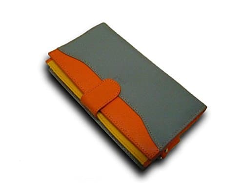 Portefeuille femme, compagnon voyage, cuir vachette, taupe-orange A8092 avec stylet offert