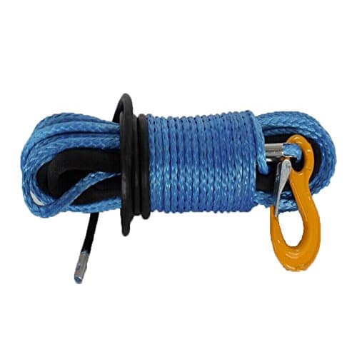 Upline UHMWPE Synthetic Blue Winch Rope Cable 11/32" X 90ft 20700 LBS Protective Thimble Thimble and Sleeve With Yellow Hook for SUV ATV UTV Truck Jeep