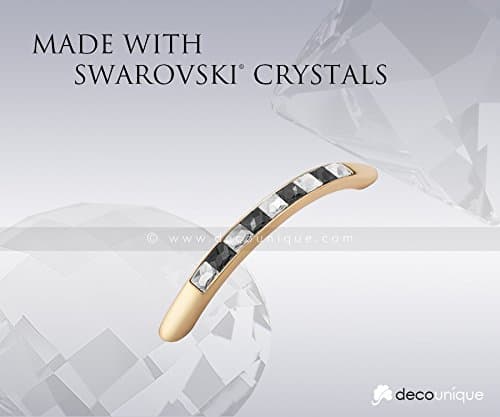 DecoUnique Arched Pull Handle With Clear &amp; Black Swarovski Crystals, 125mm, Gold, 811 L GP CJ