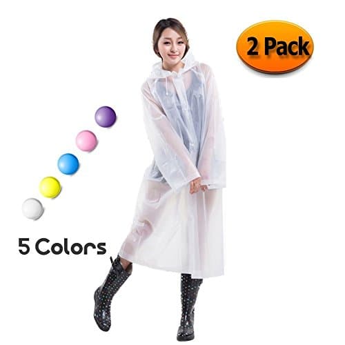 Eklead Rain Poncho for Mens Women - Packable PVC Lightweight Adult Raincoat with Hoods and Sleeves Perfect for Camping,Traveling and Outdoor Activities White (2 Pack)