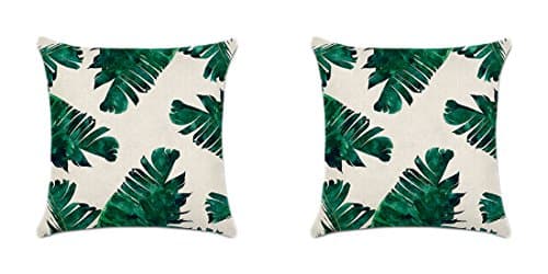 Zeafin Modern Simple Plants Series Cotton &amp; Linen Burlap Square Throw Pillow Covers, 18 x 18 Inches, Set of 2