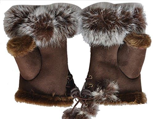 Women Wrist Fingerless Gloves Warm Winter Faux Rabbit Fur Mittens