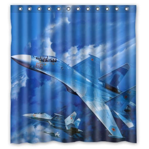 Personalized Custom Airplanes Fighter Waterproof Fabric Bathroom 66"(w) x 72"(h) Shower Curtain Shower Rings Included