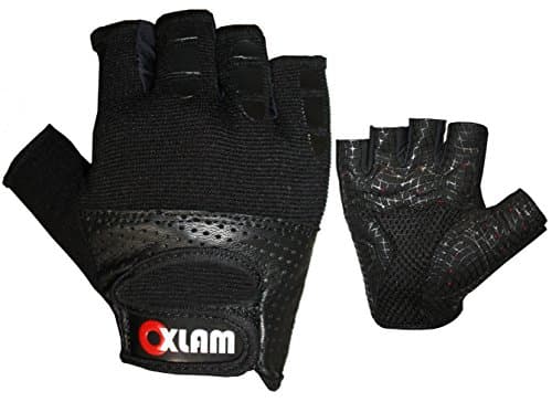 Oxlam Goat Leather Fitness Training Plain Mesh Perforated with Palm Cycling Gloves for Weight Training, Gym Workout Bodybuilding and Multi Sport Gloves – Unisex