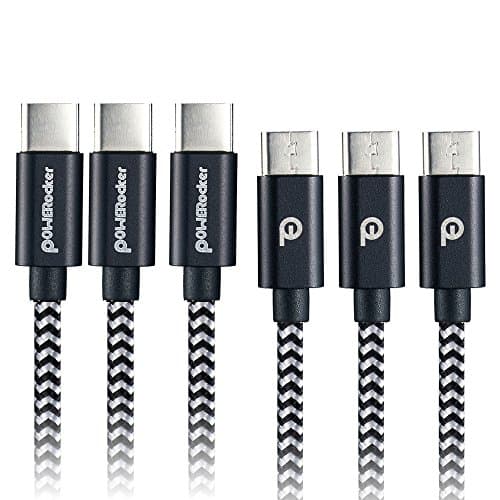[3 Pack]USB-C Cable, POWERocker 5FT(1.5M) Type-C to Type-C 2.0 USB Cable Nylon Braided Silver for Nintendo Switch, Nokia N1, LG G5, HTC 10, Huawei Silver