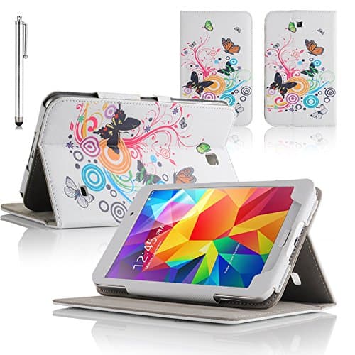 Juju Village Samsung Galaxy Tab 4 7 Inch Tablet Rainbow Butterfly Swirl Case + Screen Protector + Stylus Pen