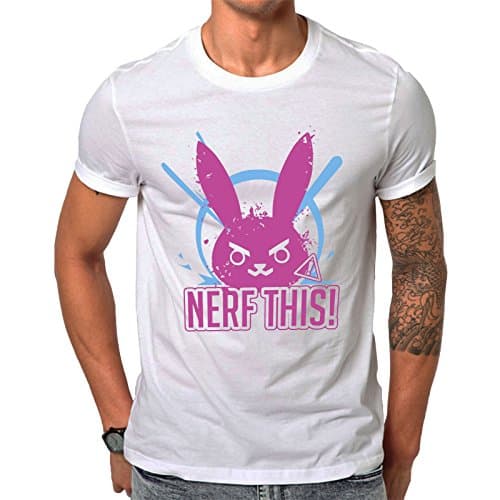 NERF THIS! OVERWATCH D.VA Blizzard Game Fan Gift Geek Present Men - WHITE T-SHIRT