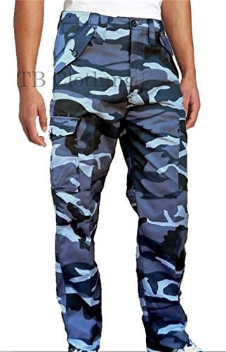 Mens Army Miltary Cargo Combat Work Trousers Pants (36"W - 32"L, Midnight- Blue Camo)
