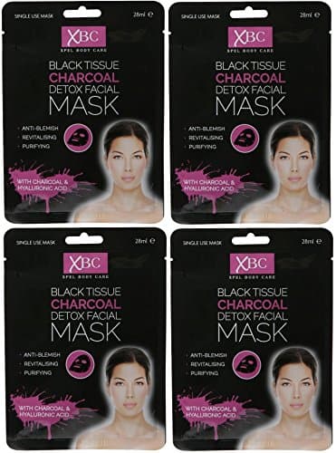 4 x XBC Black Tissue Charcoal Detox Facial Face Mask With Hyaluronic Acid