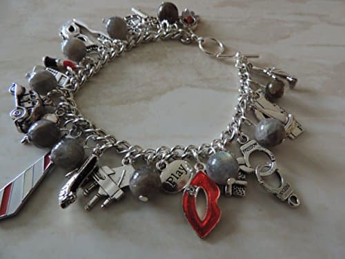 50 shades of grey labradorite charm bracelet now with pink lip charm