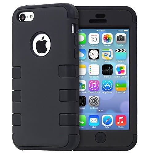iPhone 5C Case, Osurce Full Protection Heavy Duty Hybrid Soft Silicone Rugged Armor Hard Inner Case Cover for Apple iPhone 5C - Shock Absorbing - Black