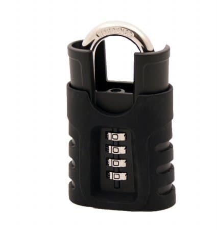 FJM Security SX-975 Combination Padlocks, Shrouded Shackle With Silicone Sleeve, Black