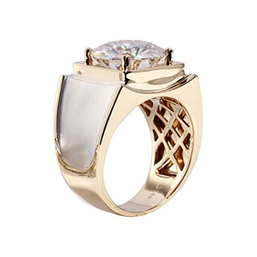 TransGems Solid 14k Yellow Gold Moissanite Cool Men Ring or Unique Men Wedding Band Created 3CT Moissanite