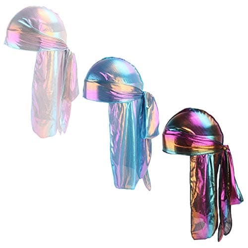 LOVINO Unisex Fashion Durag Headwraps with Extra Long Tail Wide Straps for 360 Waves Pirate Cap Turban Hat for Men Women