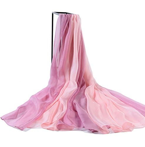 Designer Silk Scarves, Faurn Oversized Original Painting Silk Feel Wraps Shawls (Gradient Pink)