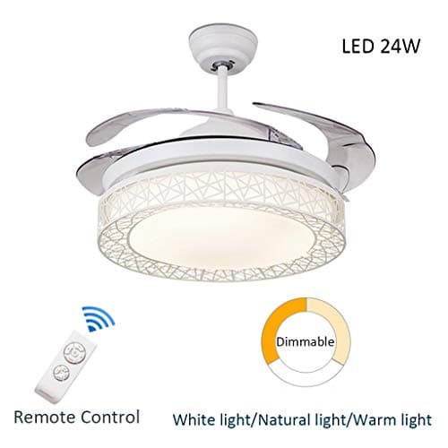 LED Ceiling Light with Fan, Kitchen Island Invisible Fan Chandelier Living Room Bedroom Ceiling Pendant Lamp Fixture Bar Restaurant Hanging Lamp Remote Control 24W,White [Energy Class A]