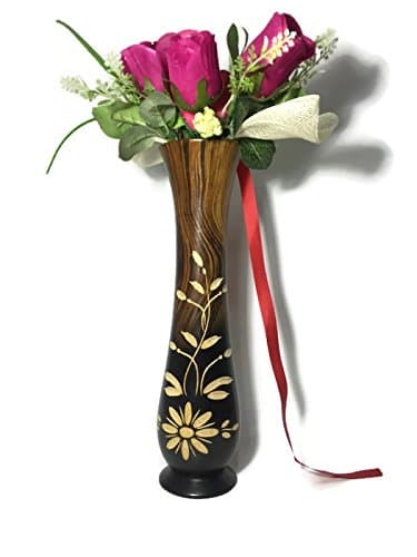 Upluck Brown Wave Pattern Flowers Mango Wood Elegant Vase for Home Decor Hotel Wedding Living Room