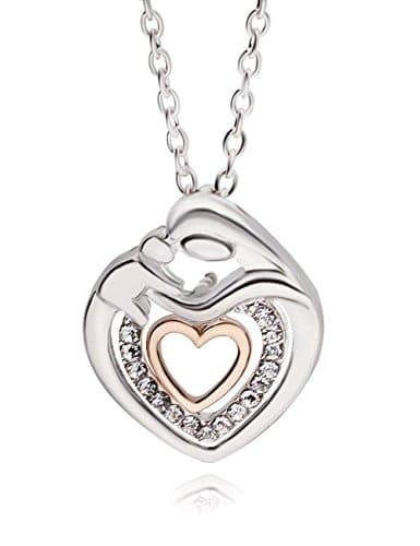 Mom Gift Double Heart Crystal Alloy Necklace Mother Hold Child Pendant &amp; 18" Chain