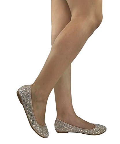 Womens Crystal Rhinestone Coverered Ballet Flats Slip On Glitter Shoes