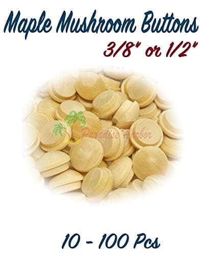 Paradise Harbor 10 Pcs 1/2" Maple Mushroom Buttons Wood Screw Hole Plugs