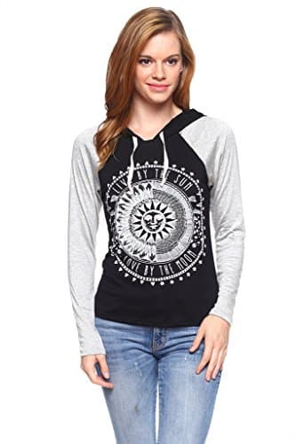 NELLA FANTASIA Womens Long Sleeve Sun and Moon Graphic Print Shirt w/Hoodie