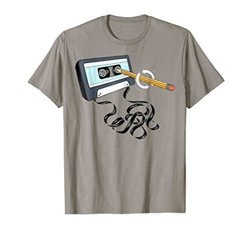 Music Cassette Tapes DesignsVintage Music 80s 90s With Pencil Winding Up a Cassette Tape T-Shirt