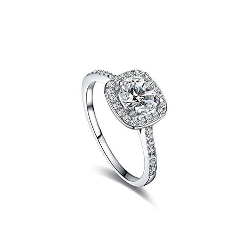 EUDORA CZ Cubic Zirconia Forever Love Wedding Engagement Ring Bridal Jewelry Square Cut Stone