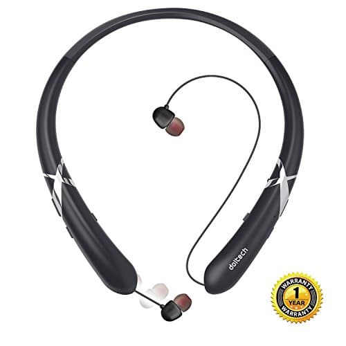 Bluetooth Headphones DolTech Retractable Earbuds Neckband Wireless Headset Sport Sweatproof Earphones with Mic for iPhone Android Cellphone (Black)