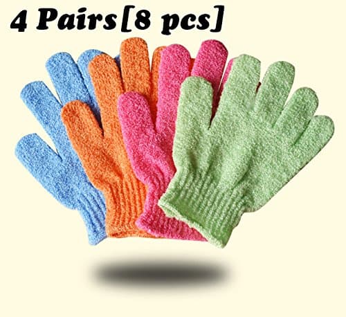 Boddy Bath Exfoliating Spa Glove 4 Pairs(8 pcs, Individual Packing,Colors at Random), Hive Type Italy Shower Glove Towel, Foot Scrub Cleaner