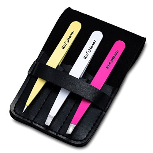 KinGHonor Stainless Steel Tweezers Sets – Premium Straight ,Slant and Pointed Tip Tweezers with Leather Case –Perfect for Removing Eyebrow ,Ingrown Hair and Nose Hair, Splinters Removal Tweezers