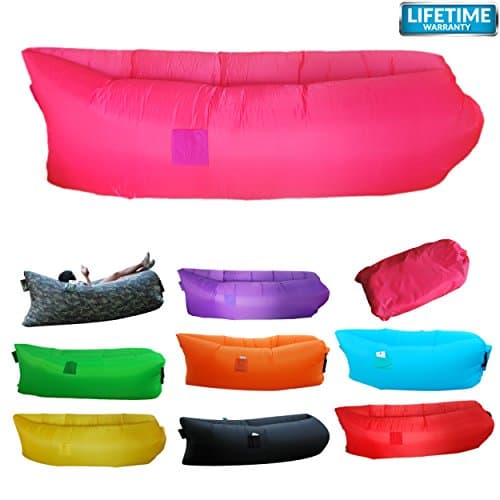 Inflatable Lounger, Air Chair Topie Original, Ripstop Parachute Polyester Material, Easiest Lounger to Inflate, Lay Bag Air Hammock (Pink)