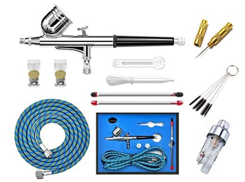 ABESTProfessional 0.2mm .3mm .5mm Dual Action Airbrush Spray Paint Gun Kit Complete Set with Hose, Nozzle, Needle Air Filter Cleaning Set for Makeup, Tattoo, Hobby