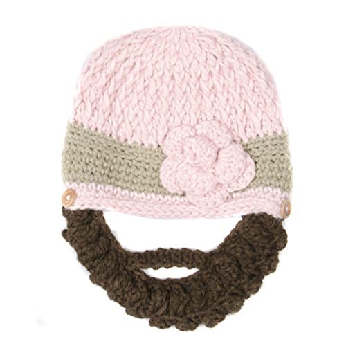 Medium Beard Beanie - Pink Flower Beard Hat for toddler and kid. Soft, stretchable beard beanie hat size is 16 inches.