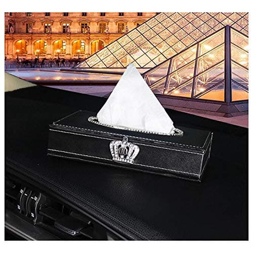 Siyibb Leather Tissue Box Bling Diamond Crown Napkin Holder for Home Office Car-Black
