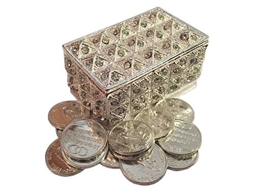 Wedding Coins -Wedding Arras - Decorative RhineStone Crystals embed on Box Silver Color - Arras de Matrimonio