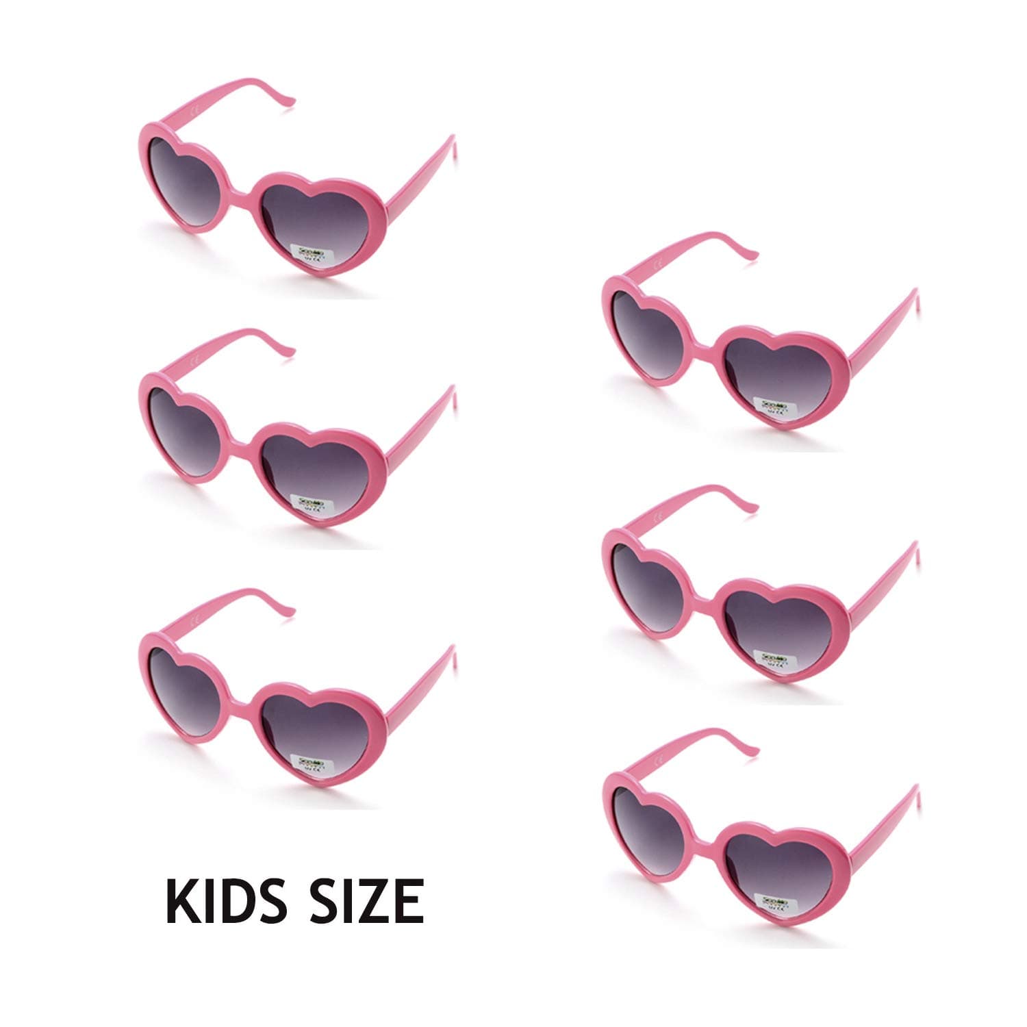 Onnea Multi 6 Packs Classic Neon Colors Heart Shaped Party Favors Sunglasses for Toddler Kids (6-pack Pink)