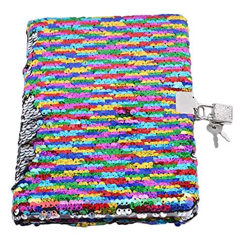 DFASPH Sequin Notepad Lockable Diary Journal Notebook Secret Diary with Lock School Office Stationery Birthday Gift for Kids Girl,Colorful,Size