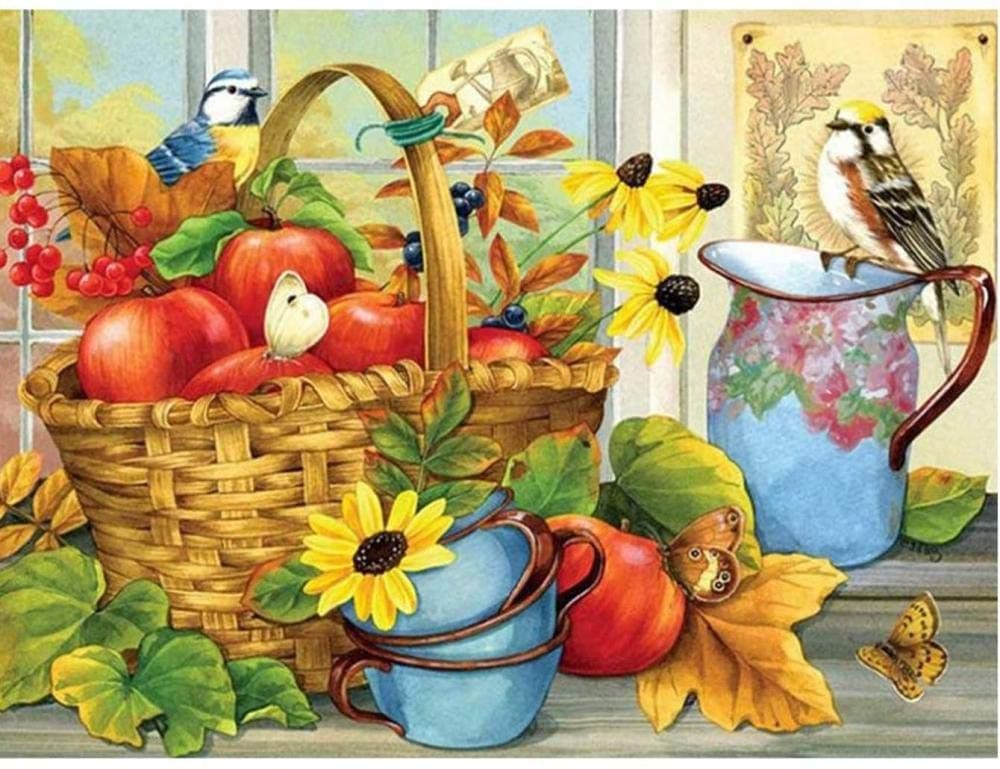 HAO DIY 5D Diamond Painting by Number Kits for Adults Full Drill Bird Fruit Basket Paint with Diamonds Arts Supply Canvas Craft Wall Decor 30x40cm