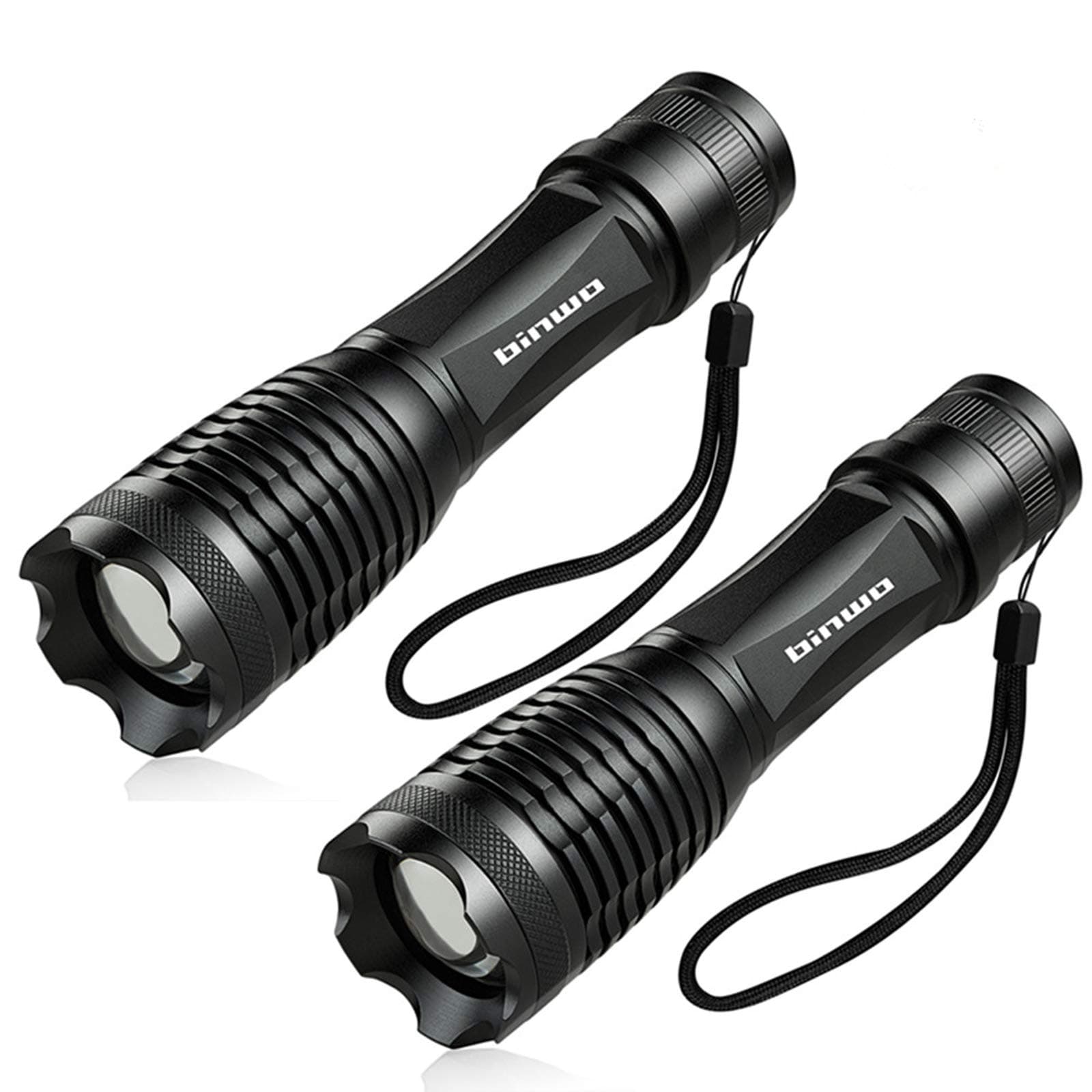 LED Torch, Binwo Torches LED Super Bright 2000 Lumens, Cree T6 LED Tactical Flashlight, Adjustable Focus Waterproof Hand Pocket Torch for Camping, Hiking, Fishing (2 Pack)