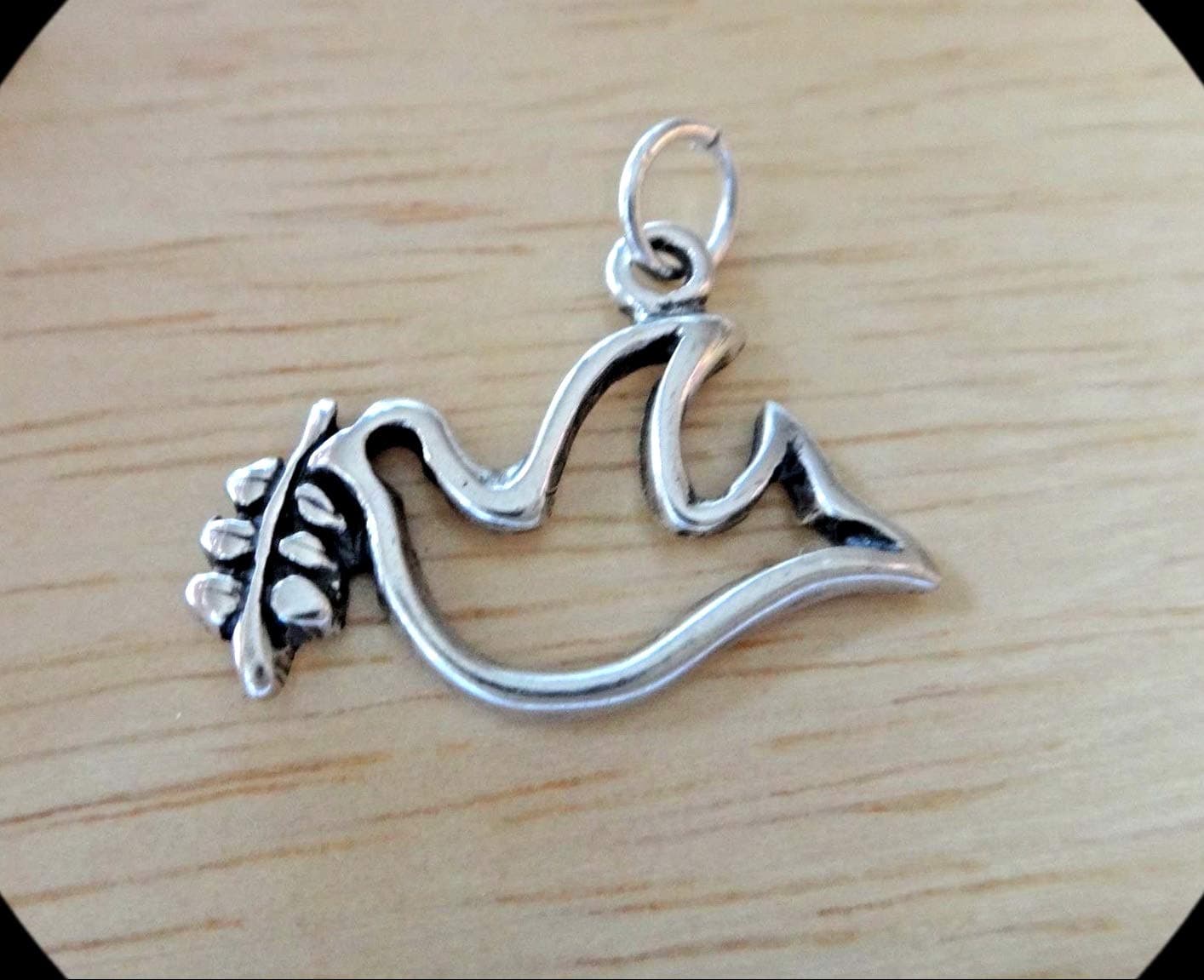 Sterling Silver 16x21mm Peace Dove Outline & Olive Branch Charm Adorable Charms and More for Your own Designs by CharmingStuffS