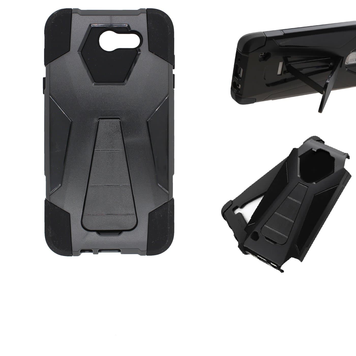 URAKKI Case, Hybrid 2 Layer Shock Proof Rugged Heavy Duty Armor Kickstand Hard Case Compatible with Galaxy J7 2017 J727, J7 Sky Pro, J7 V [Black] Kickstand Case