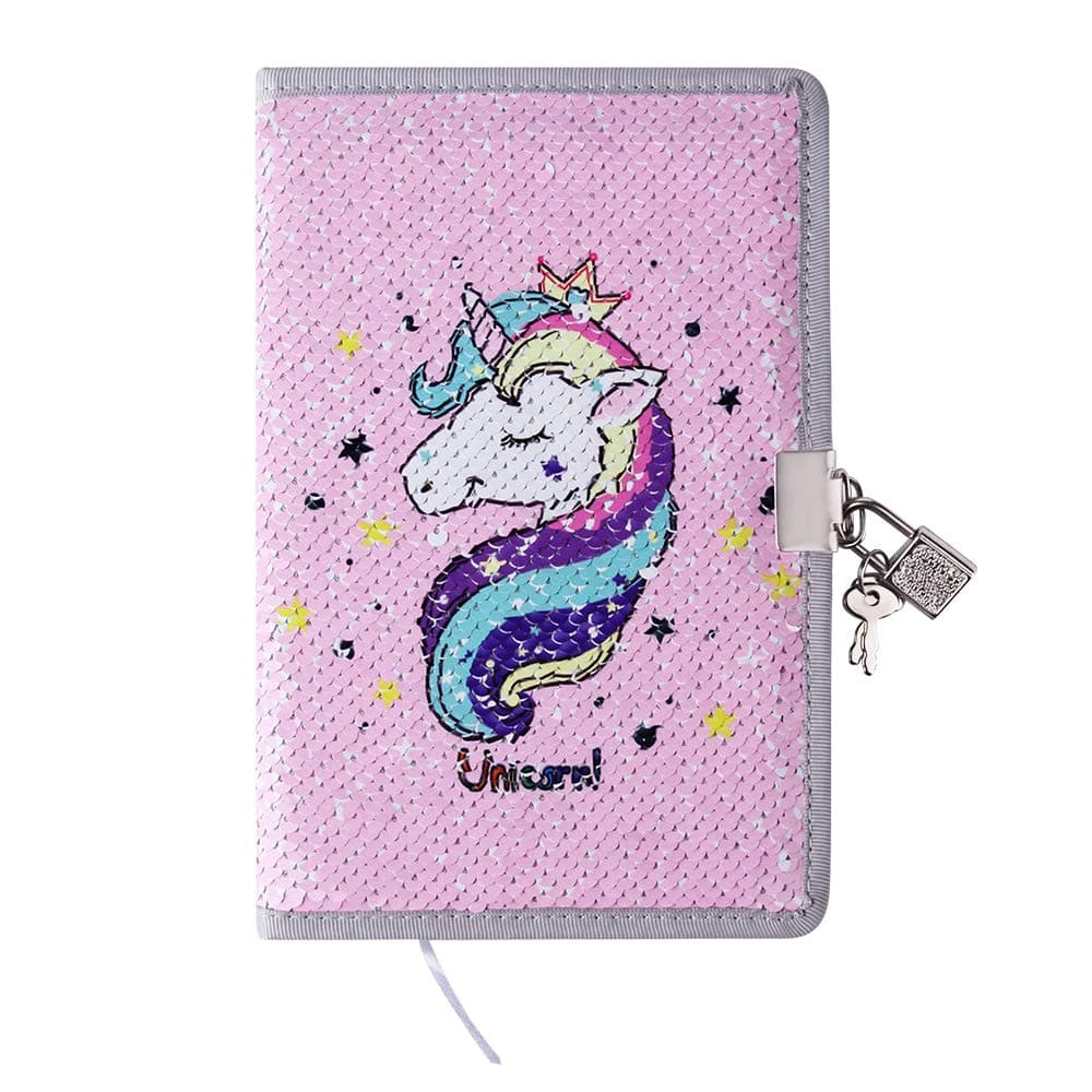 PojoTech Unicorn Magic Flip Reversible Sequin Notebook Reversible Glitter Journal Secret Diary with Lock Gift for Adults and Kids (Pink)
