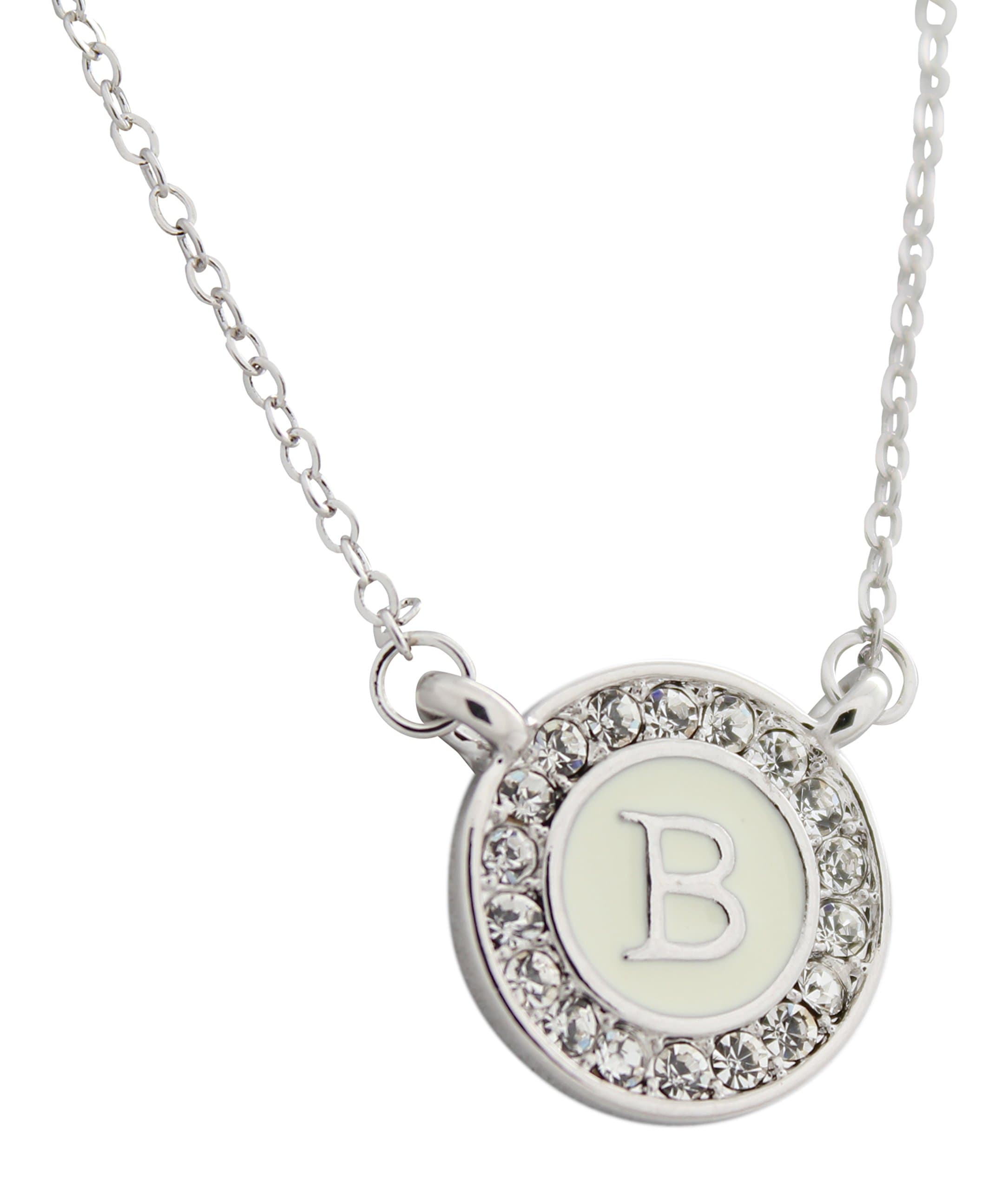 Maren Elena Alphabet Letter Pendant on 15mm Enamel Background with Austrian Crystal Halo (B)