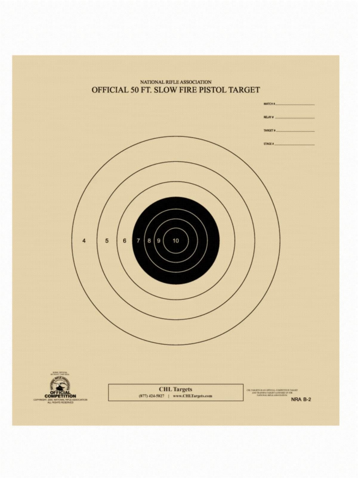 50 Foot Slow Fire Pistol Target Official NRA Target B-2