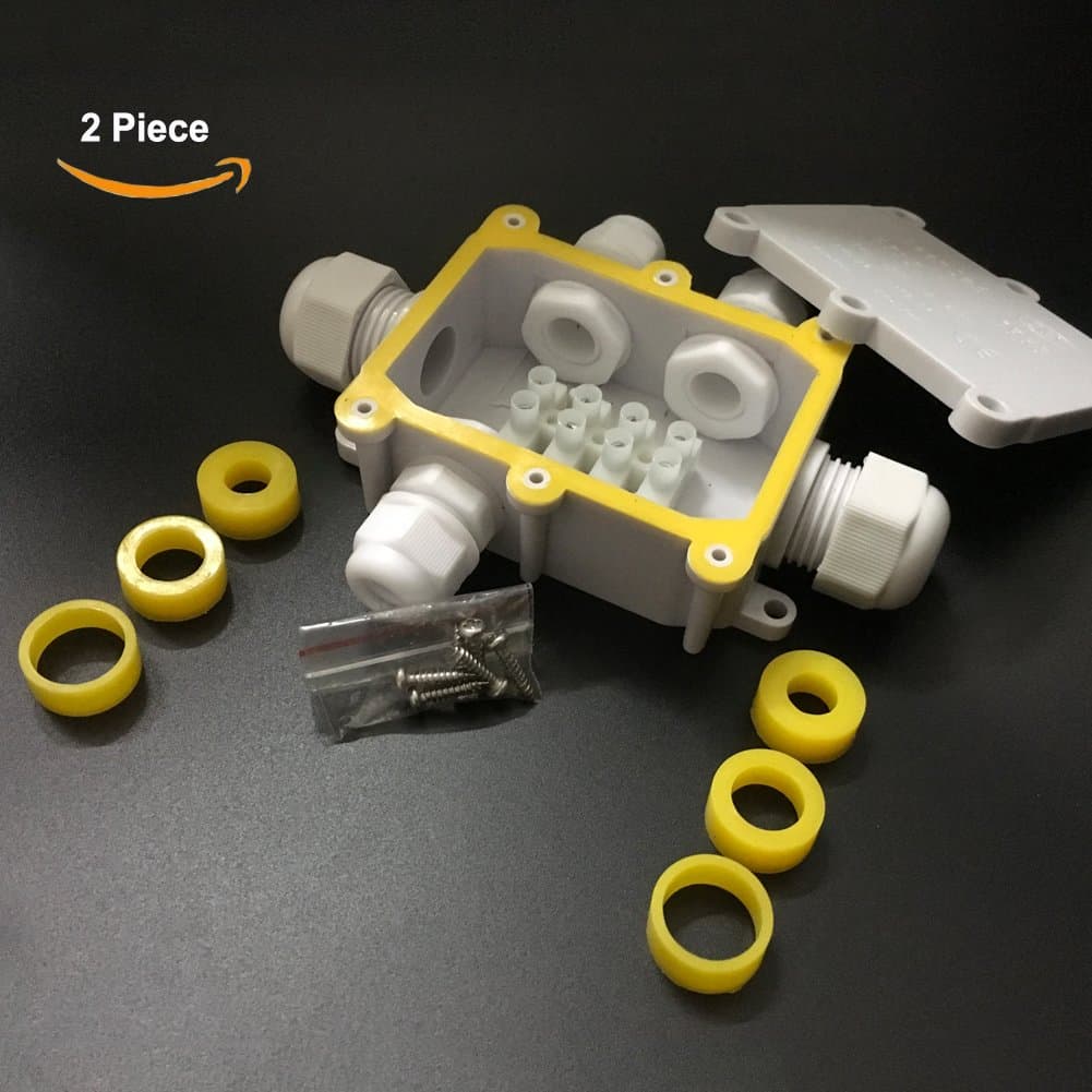 5-Way IP68 Waterproof Junction Box+3 Set of Different Size Sealed Silica Gel Pad, SUNNORN® Outdoor/External Junction Box Connector Used for Outdoor Underground(2 Piece)
