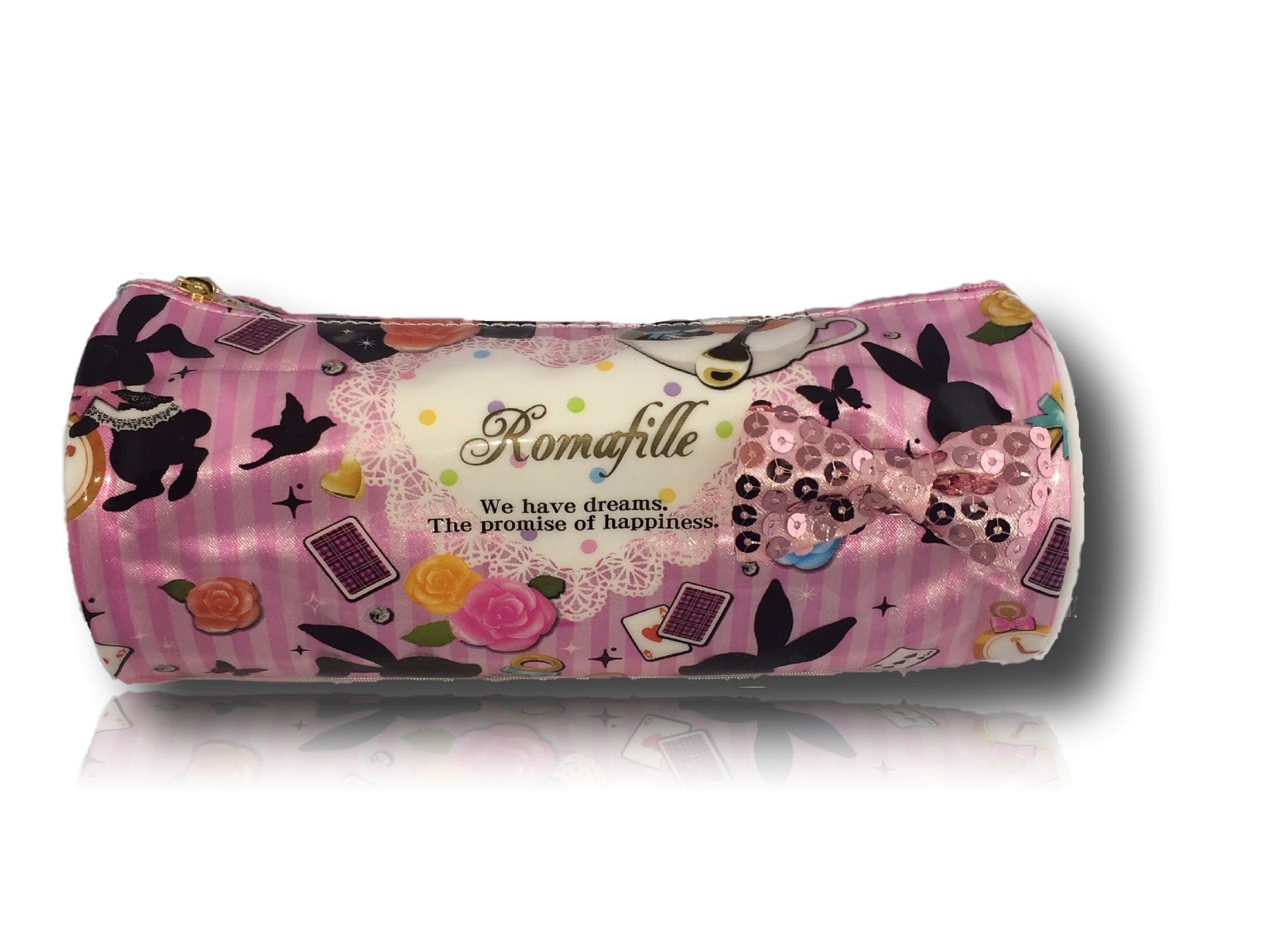 Makeup bag Alice Through the Looking Glass Disney Alice in Wonderland Cute Girls Design Student Round Shaped Lined Interior Zipper Pencil Pen Case Pink