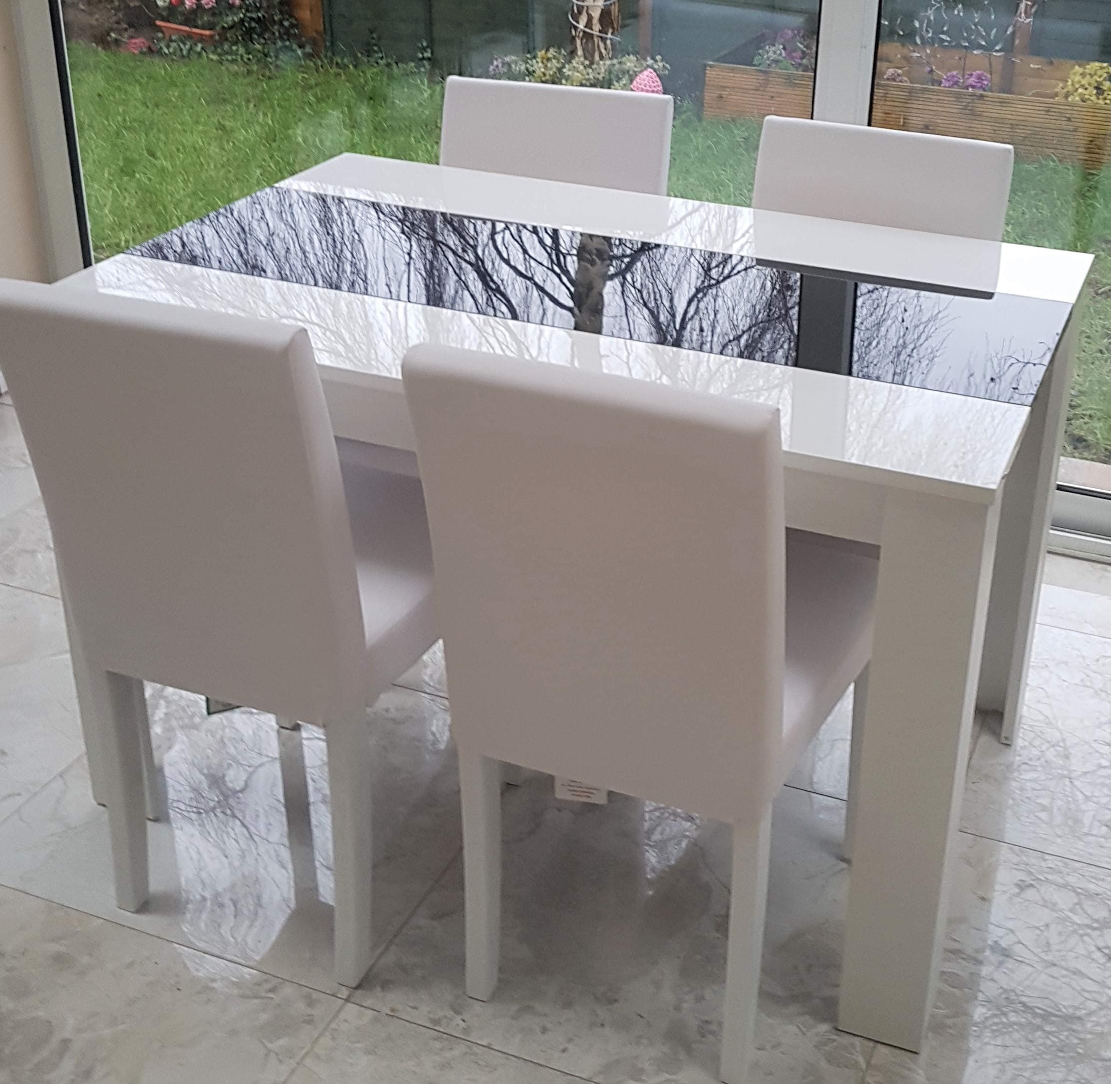 KOSY KOALA White and black wood dining Table with 4 white Faux Leather chairs high gloss dining set (Table with 4 white wood chairs)